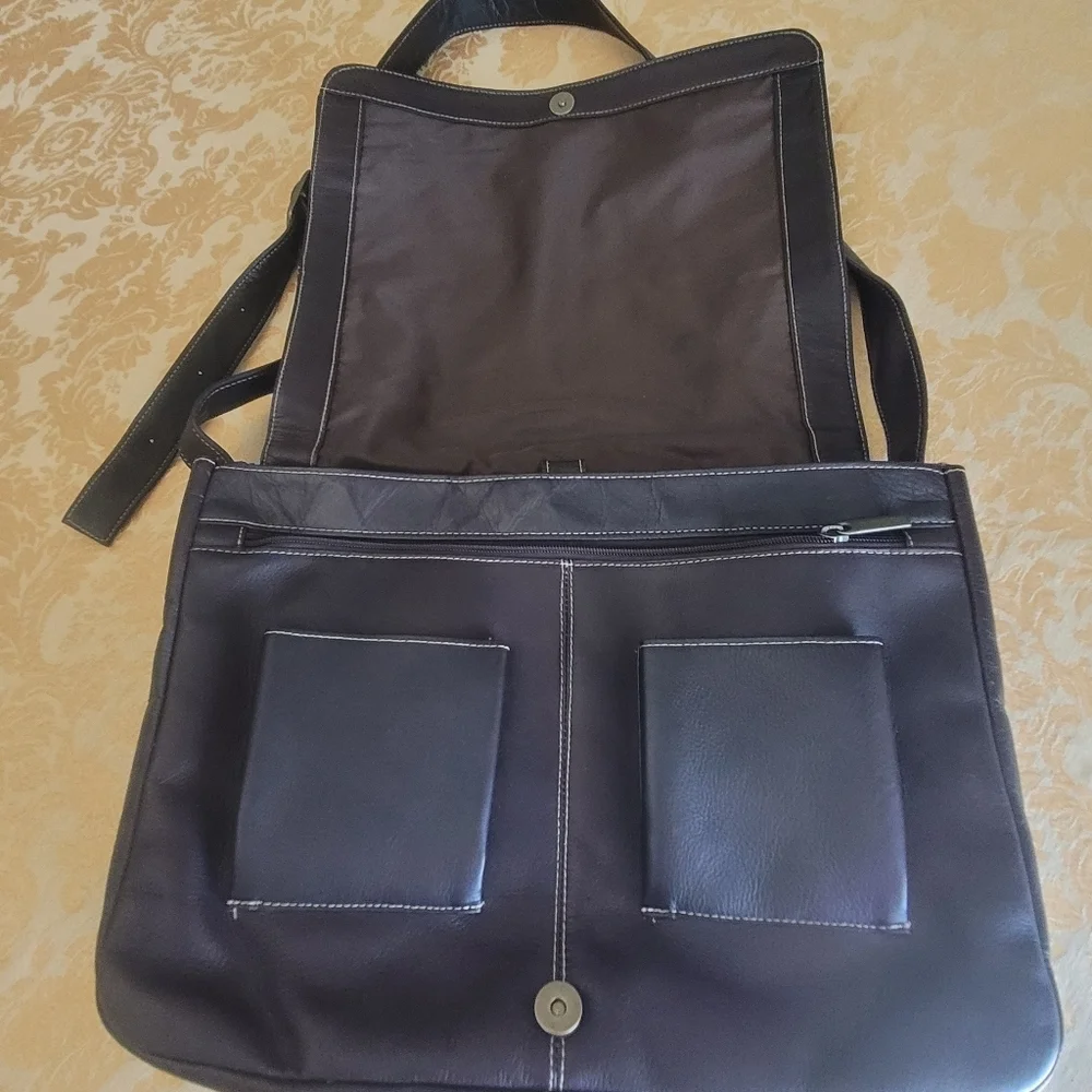 Dark Brown Genuine Leather Messenger Bag Crossbody Large Minimalist